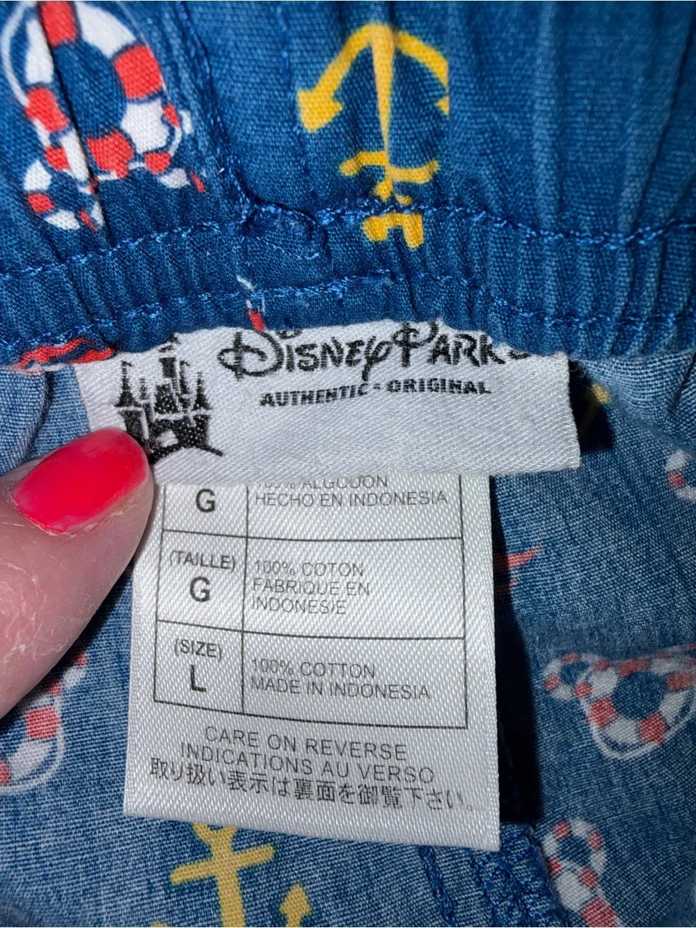 Disney Cruise Line Pajama Pants Blue Mickey Mouse Anchor Nautical Lounge Size L